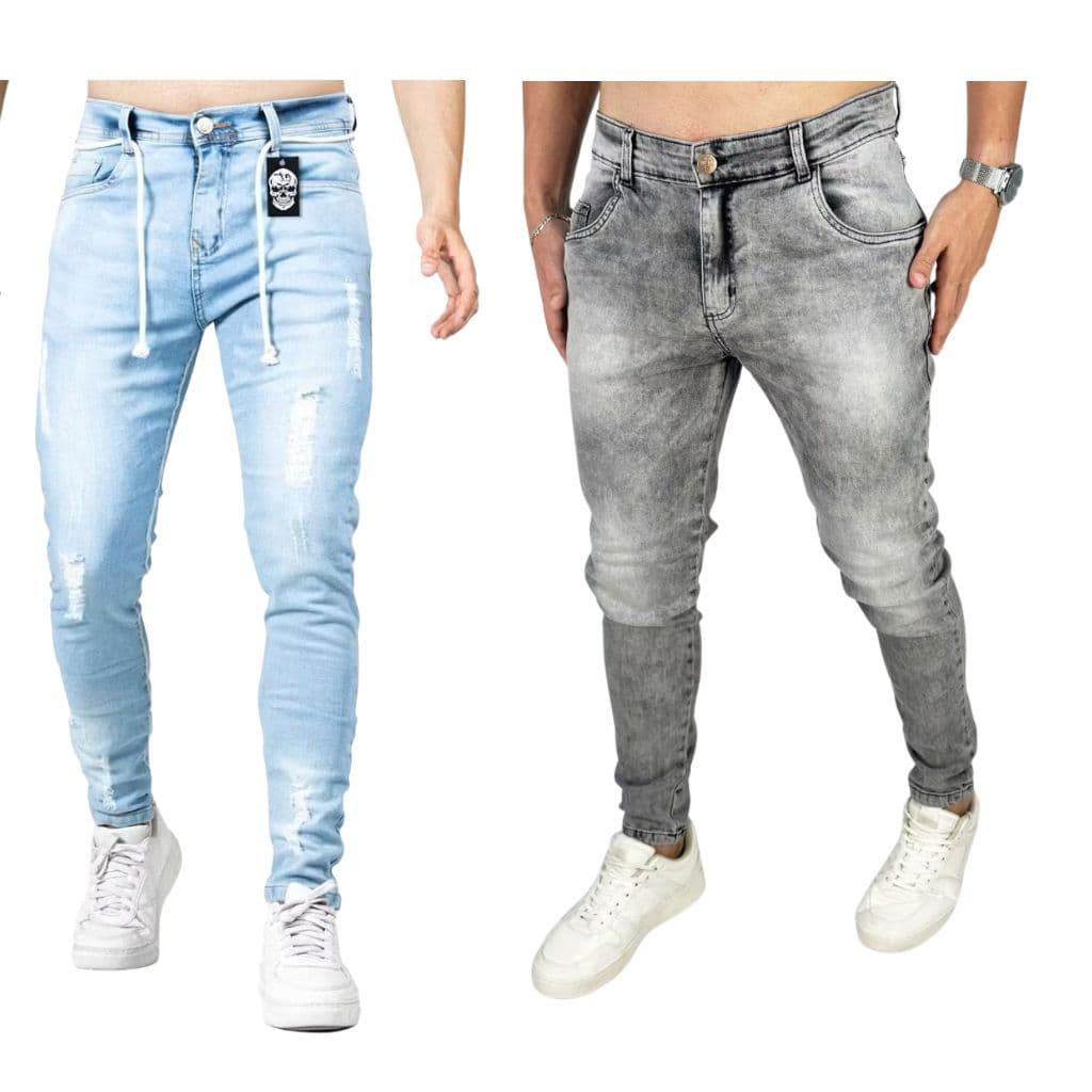 Kit 2 Calças Jeans Masculina Skinny/Slim Stretch – Conforto e Estilo | Modelagem Justa
