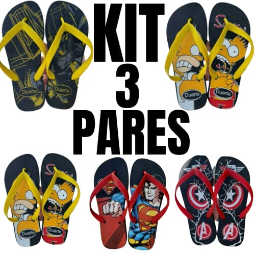 Kit 3 Pares de Chinelo Juvenil Masculino Super Heróis Mais Vendidos