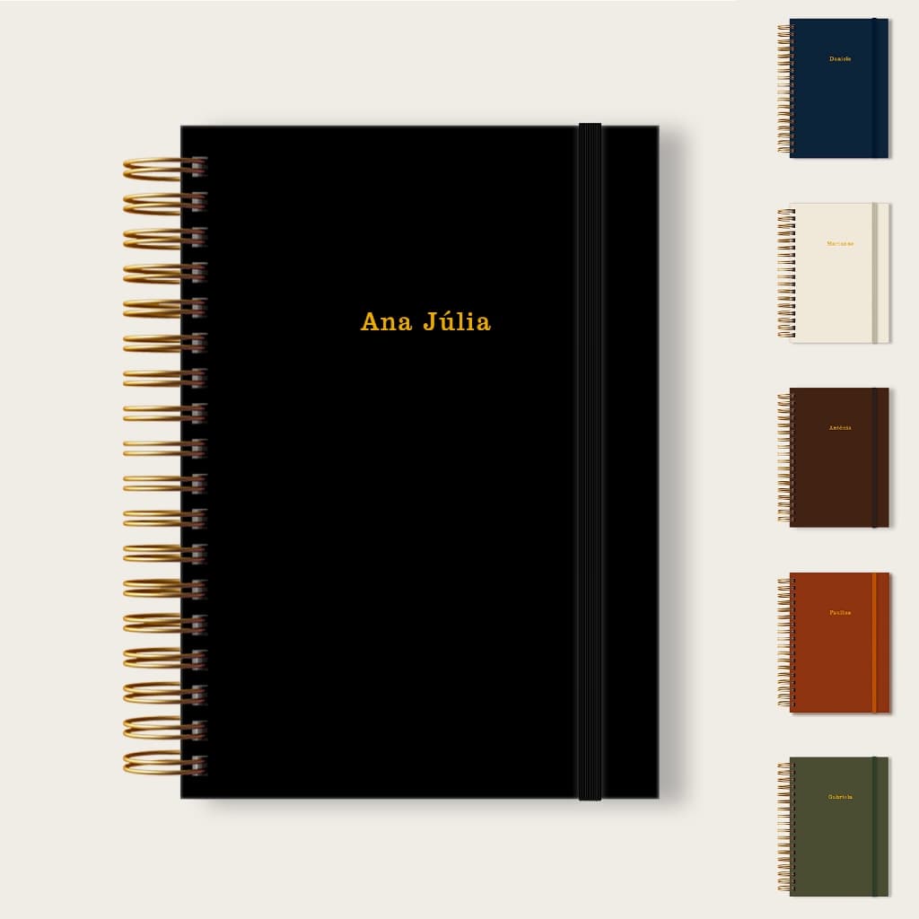 Caderno Personalizado 15x21cm A5 Pautado/Liso/Pontilhado Elegante Bonito Folhas 90g Detalhe em Hotstamp Dourado