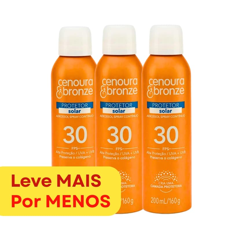 Kit 3x Protetor Solar Cenoura & Bronze FPS 30 110ml Proteção UVA/UVB, Hidratação e Bronzeado Natural