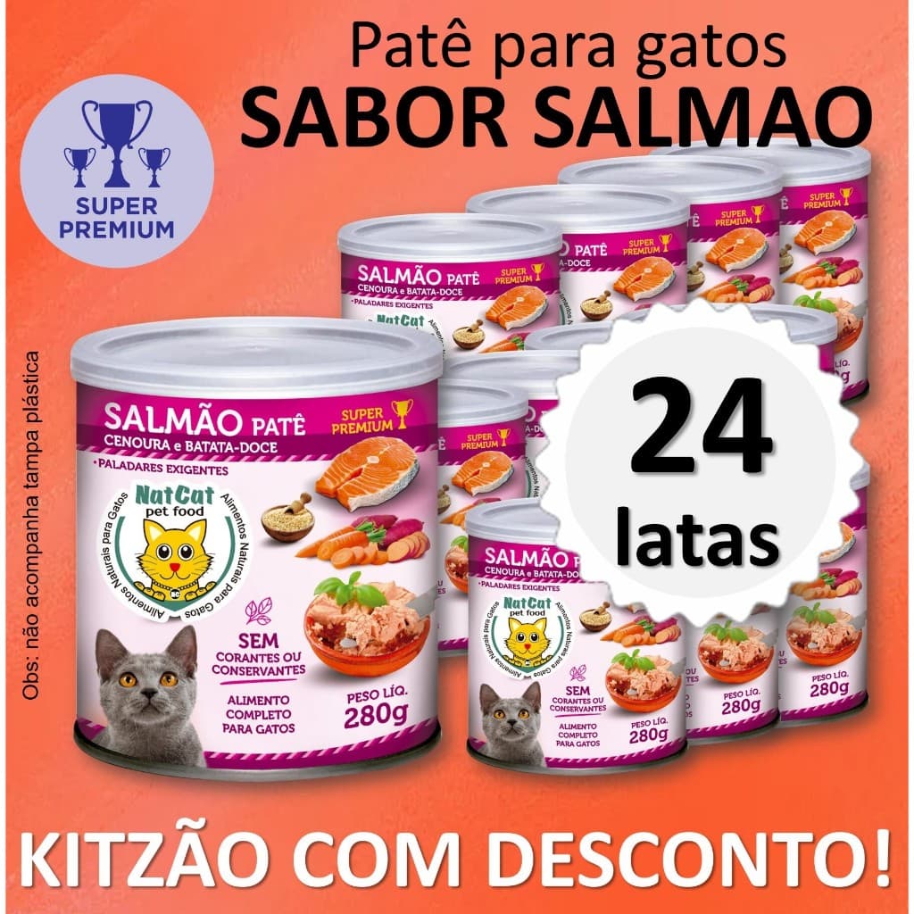 Kit Ração Úmida Patê Natural Gatos Maximo Sabor Salmão NatCat Pet Food Ração Molhada