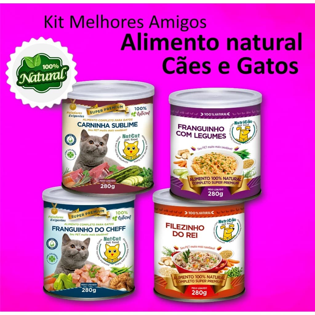 Kit Delícia Ração Úmida NutriCão Pet Food para Cães Gatos Sabores Carne Frango Alimento Natural