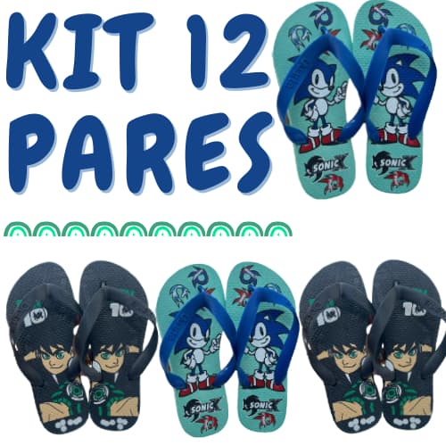 Kit 12 Pares de Chinelo Masculino Infantil Atacado revenda promoção