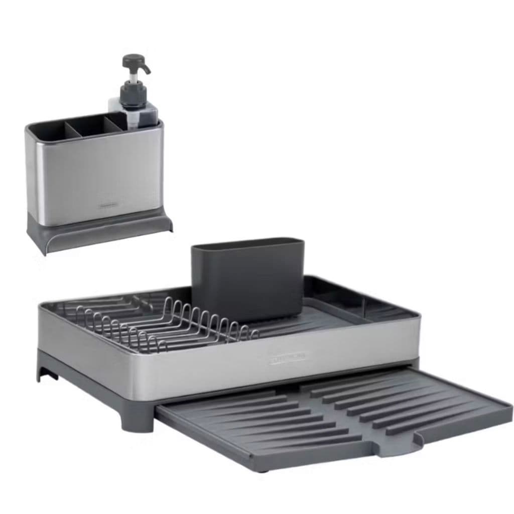 Kit Escorredor de Louça Médio + Organizador de Pia - Aço Inox e Polipropileno Grafite - Tramontina