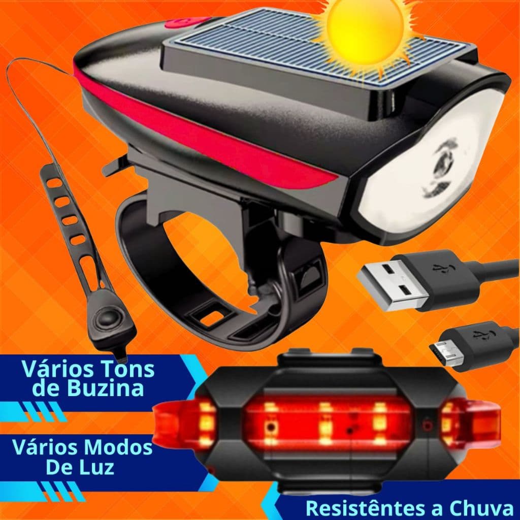 Farol Buzina Bike Recarregavel Resistente a Agua Sinalizador Traseiro Lanterninha Bicicleta