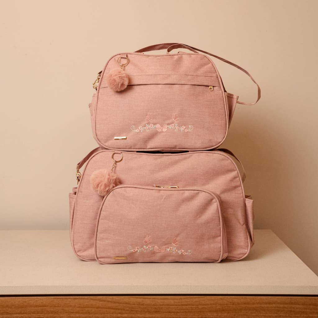 Bolsa Saída Maternidade Kit 2 Peças Frasqueira Baby Garden Rose Impermeável com Trocador