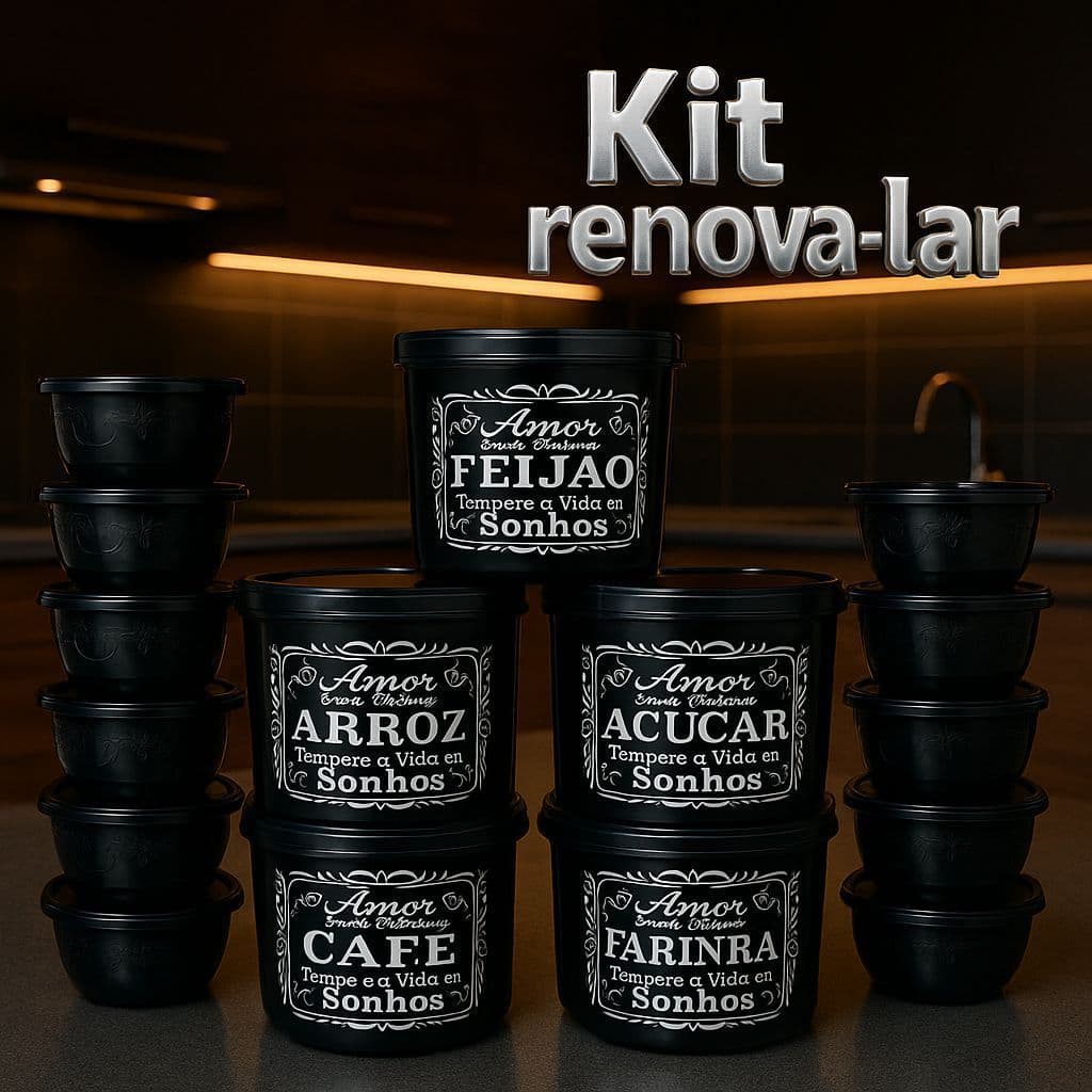 Kit Mantimento preto 5 peças 2L + bowl 600ml Hermetico pode ir freezer e microondas