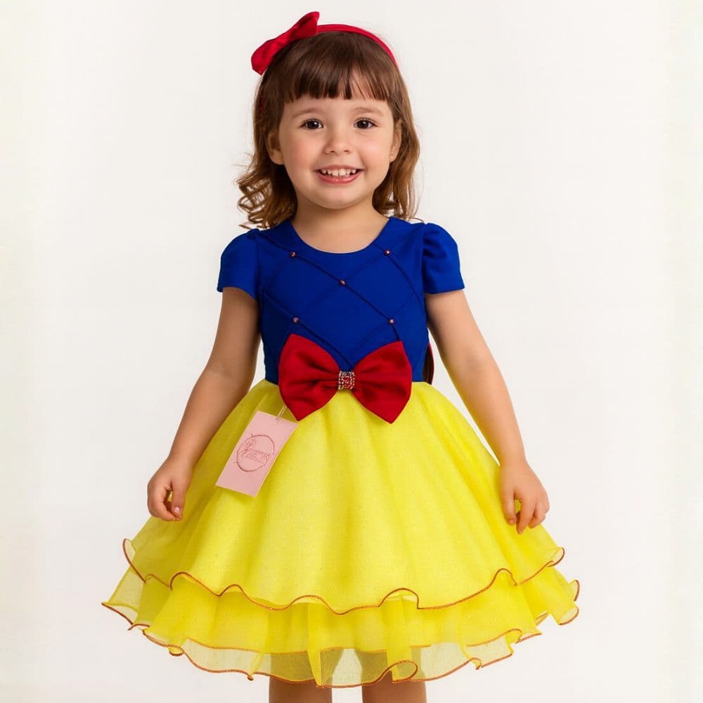 Vestido Infantil Branca De Neve Curto Ou Longo Princesa Fantasia Festa Rodado