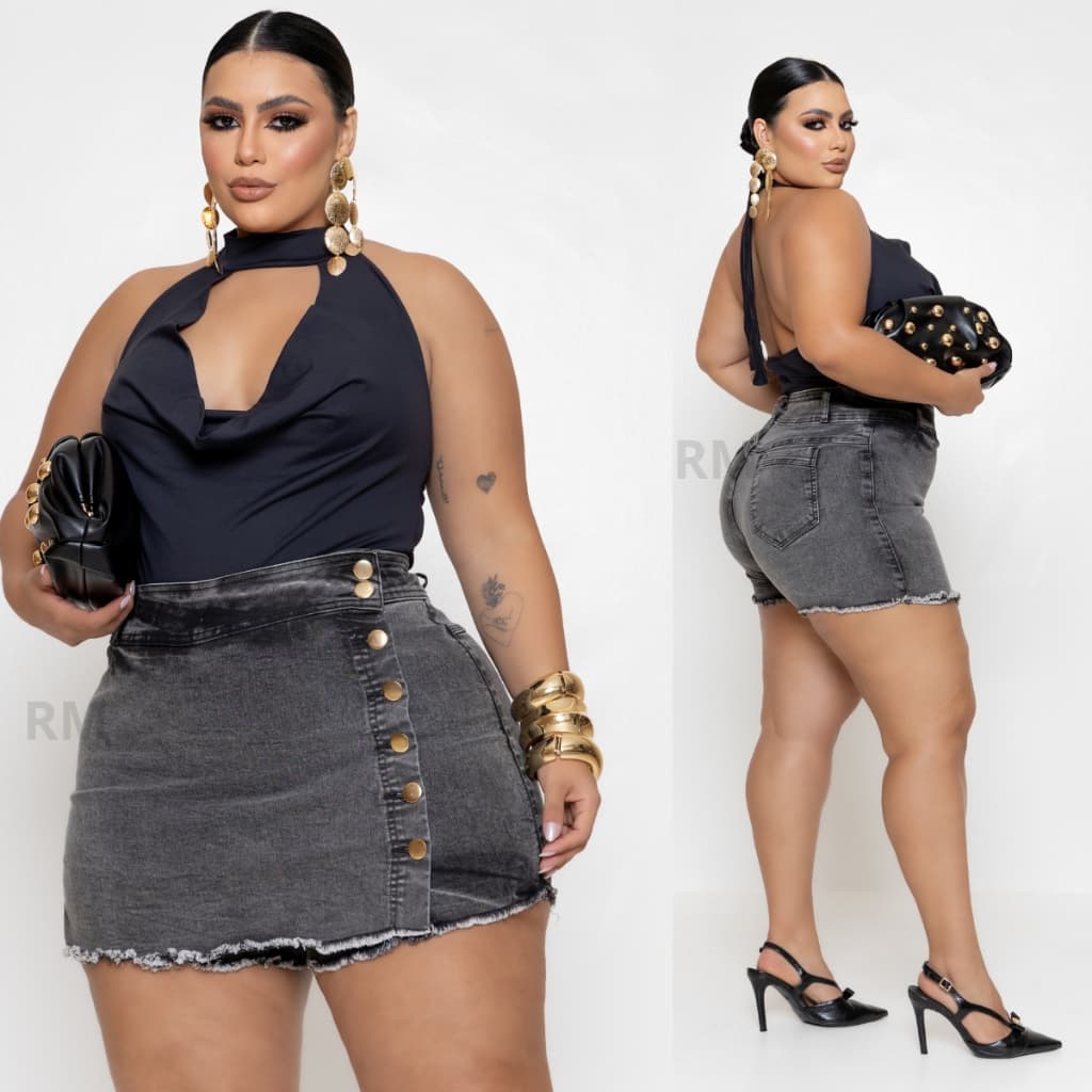 Shorts Saia Jeans Feminino Plus Size Com Lycra Moda Confortavel