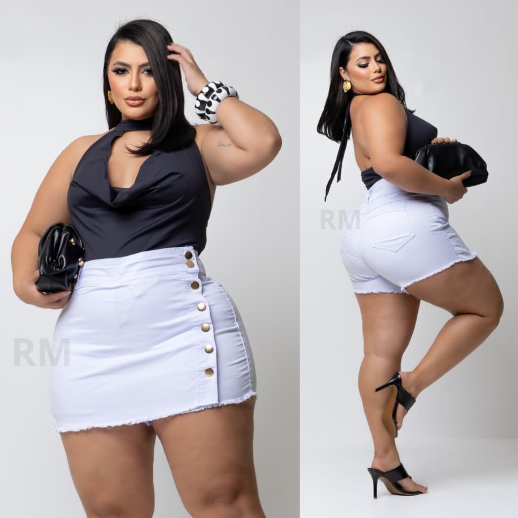 Shorts Saia Jeans Feminino Plus Size C/ Lycra Moda Confortavel
