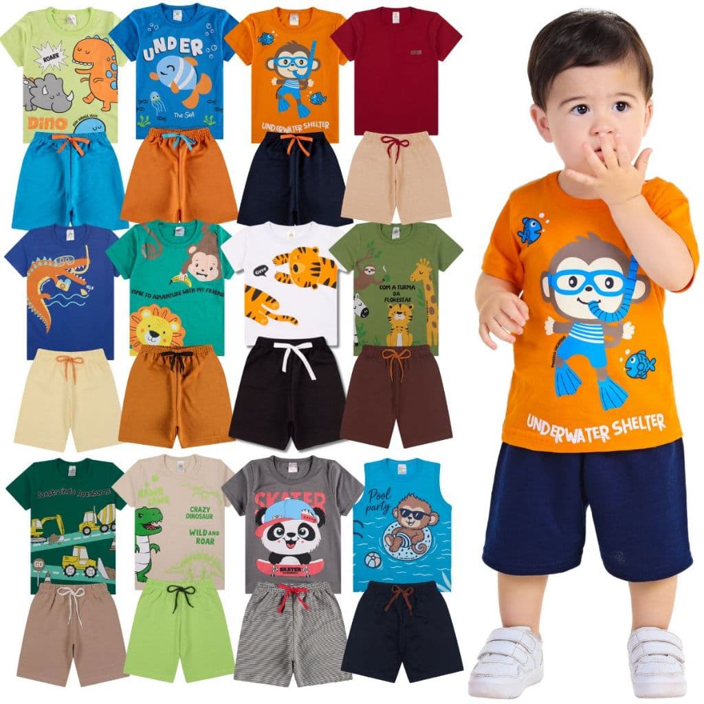 Kit Sortido 6 Ou 10 Peças de Roupas Infantil Bebê Menino (Camisetas +  Bermudas) Conjunto Infantil Masculino de Calor