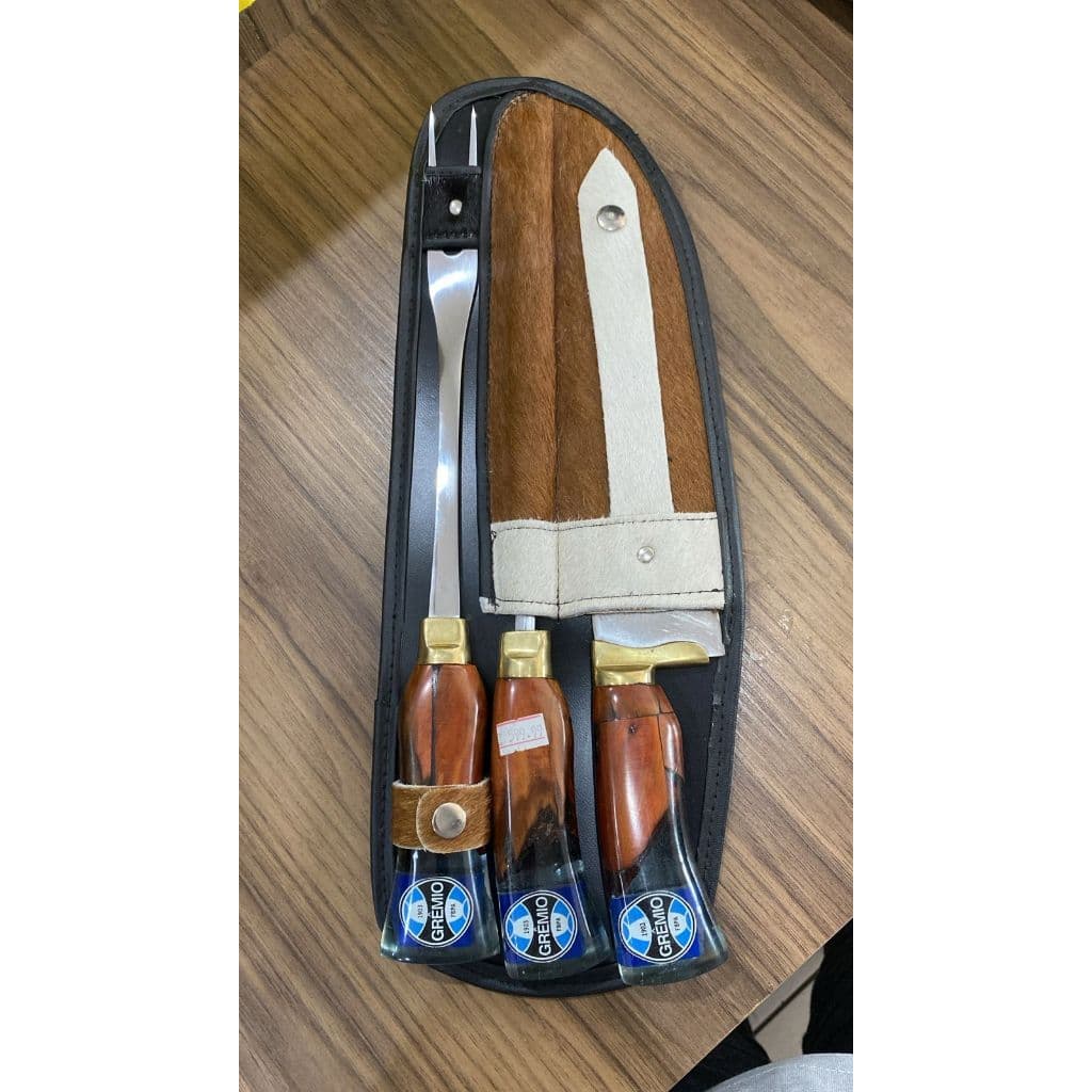 Conjunto Faca Garfo Trio Cabo Hibrido Gremio Churrasco Dalcastel