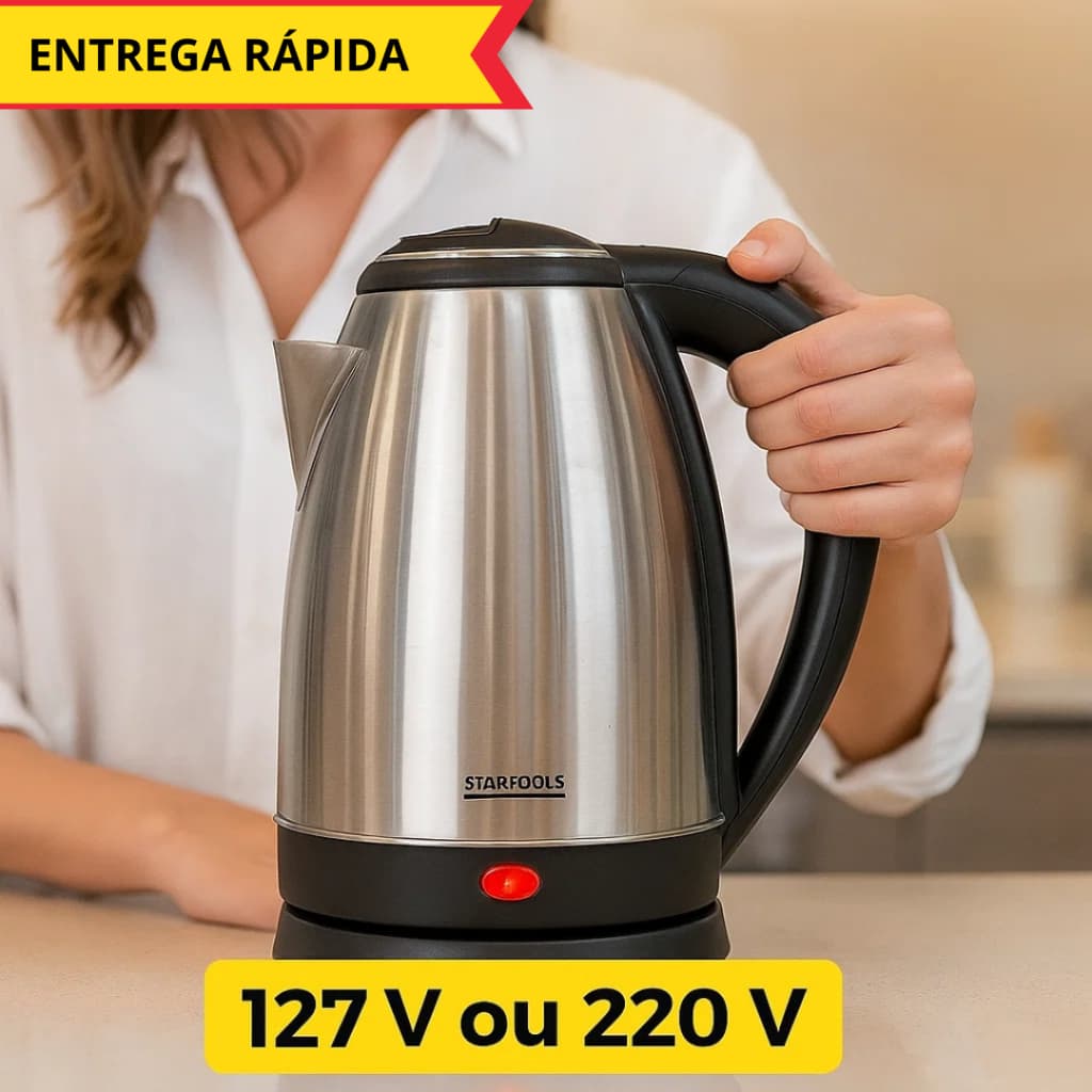 Chaleira Elétrica Inox 2 Litros 127V 220V Ferve Água Café Chá Bebidas Rápido