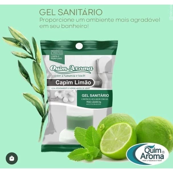 Kit 15 Gel Sanitário p/ Vaso Sanitário Quim Aroma Capim Limão Limpeza e Perfume Prático