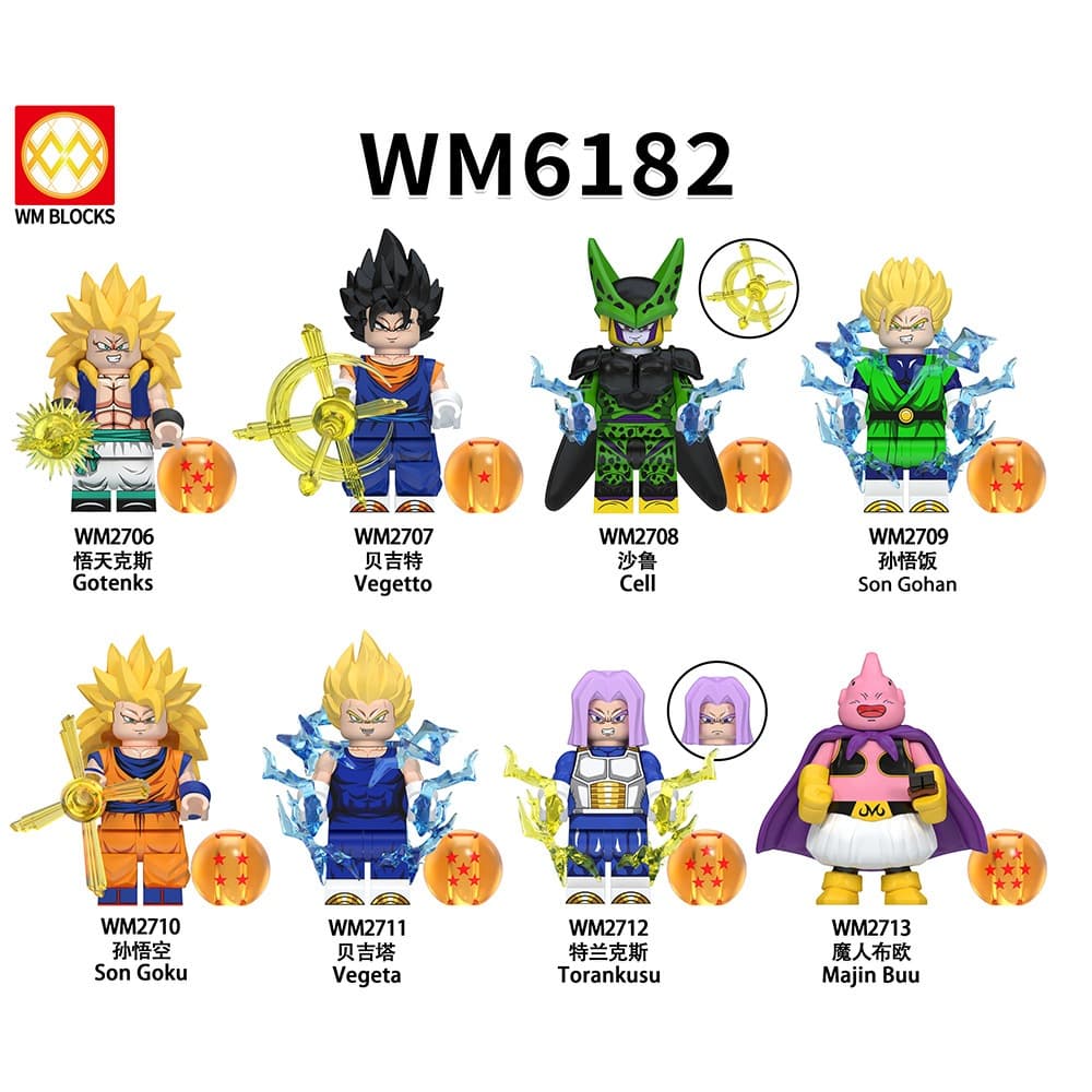 Miniatura Blocos Estilo Lego 4-5cm Dragon Ball Z Goku Vegeta Gohan Freeza Cell Majin Super Saiyajin