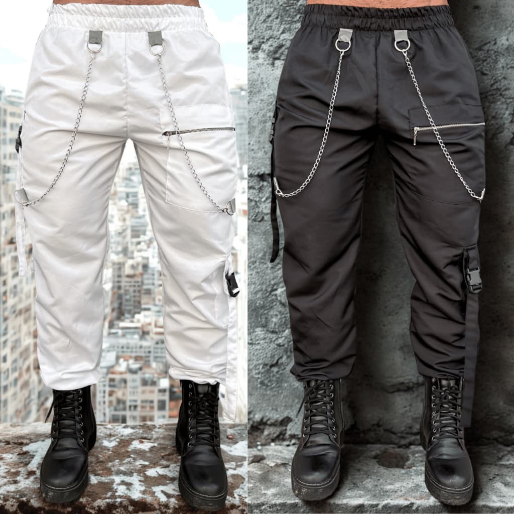 Calça Jogger Masculina Tipo Cargo Estilo Rock Streetwear Punk e Dança