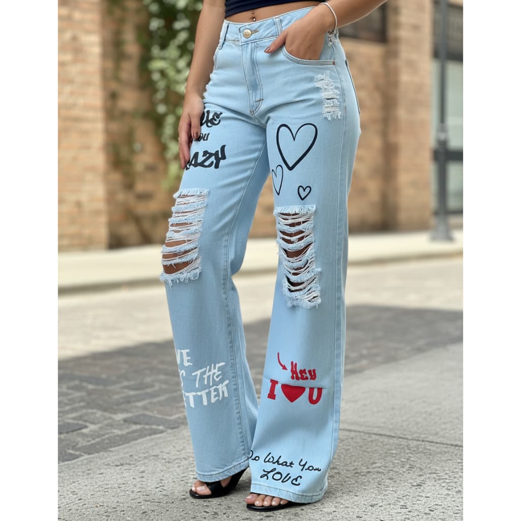 Calça Jeans Wide Leg Pantalona com detalhes Cintura Alta