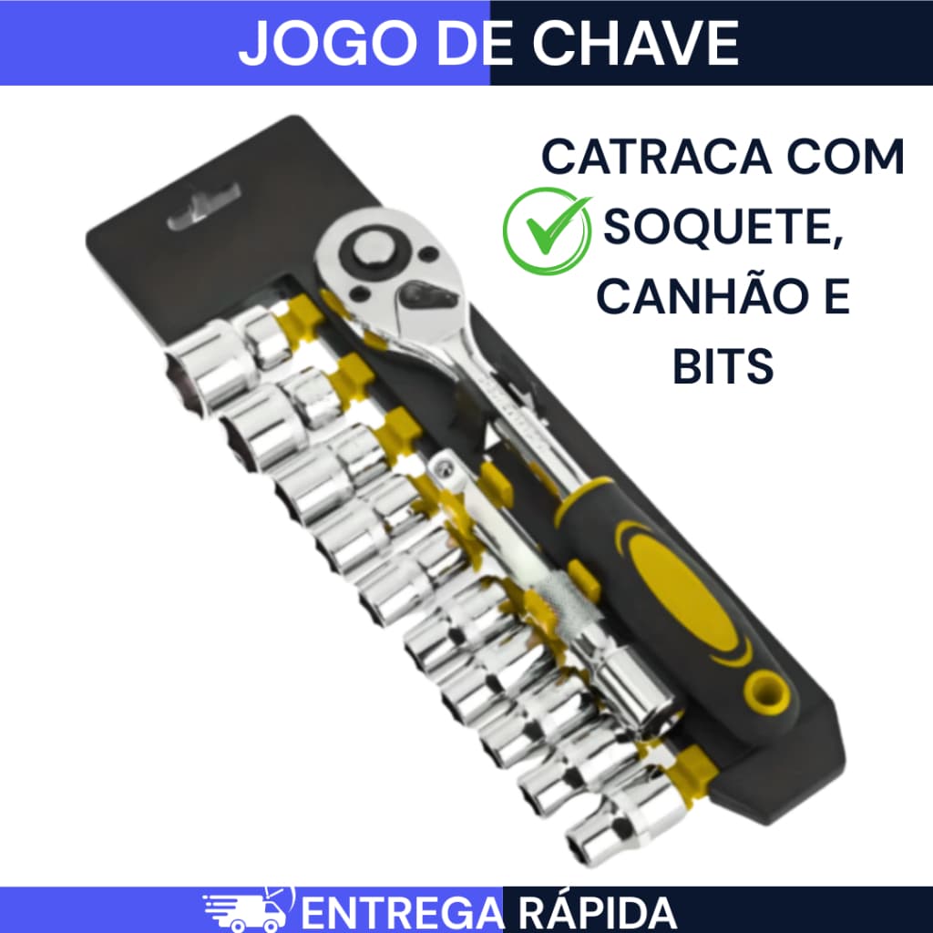 Jogo De Soquete Sextavado Chave Catraca 1/4 Catraca 12 Peças 5 a 12mm com Extensão PROMOÇÃO