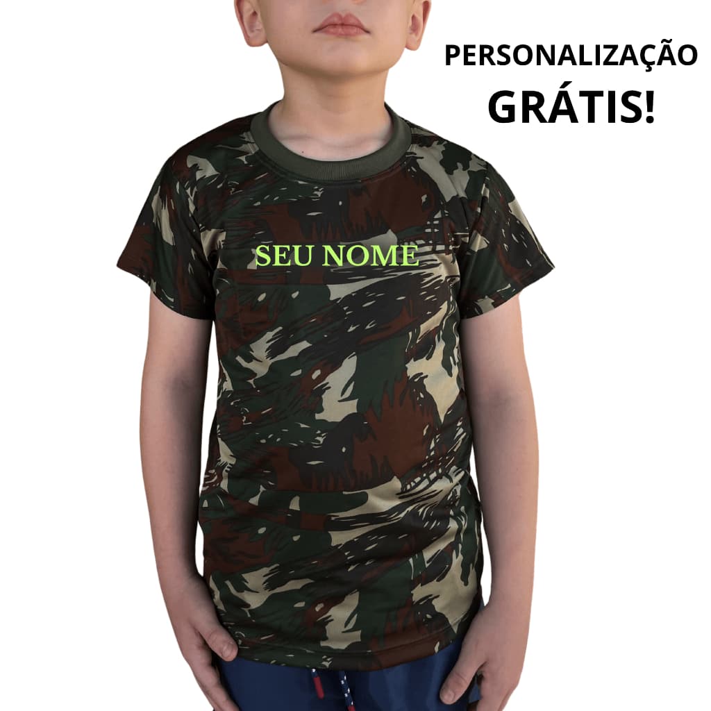 Camiseta Camuflada infantil Criança Militar do Exercito brasileiro personalizada