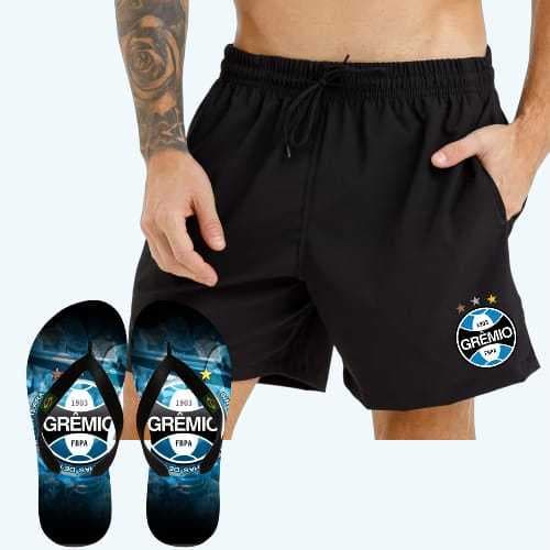 Kit Chinelo + Bermuda Short Tactel Gremio Esporte Adulto Lançamento Moda Praia