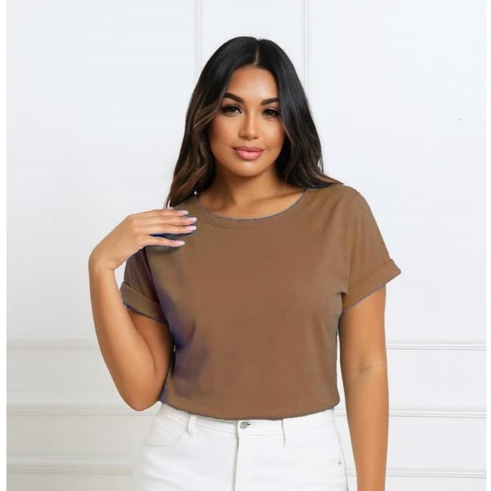 Blusa Decote RedondoTshirt Basica Casual Manga Japonesa