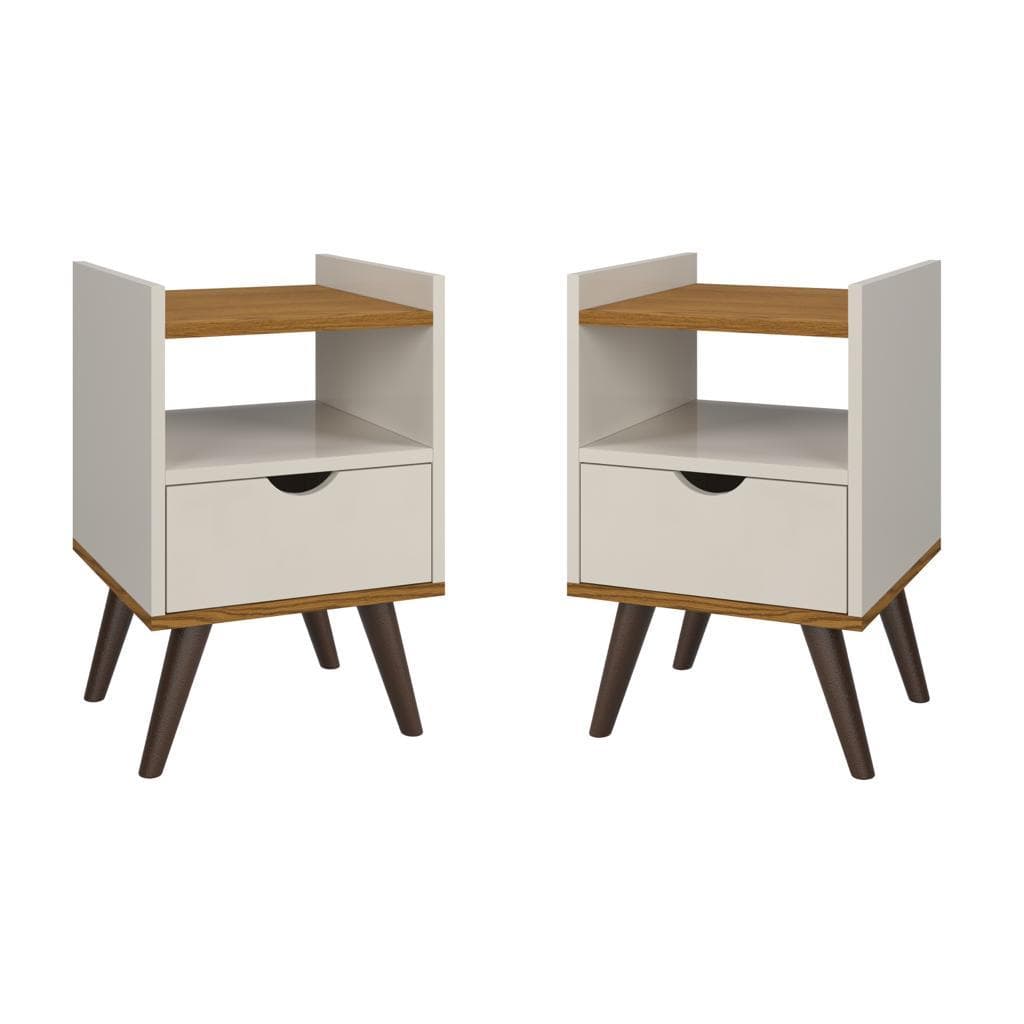 Mesa de Cabeceira Compacta Retro Pés Palito Com Gaveta e Nicho I9Moveis