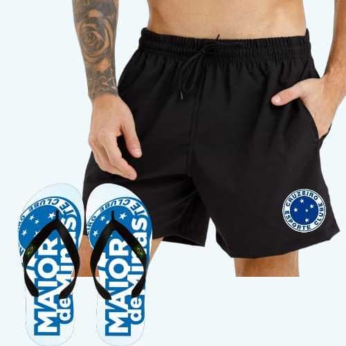 Kit Bermuda Masculino E Chinelo Sandalia Aldulto Cruzeiro Esporte Short tectal Lançamento