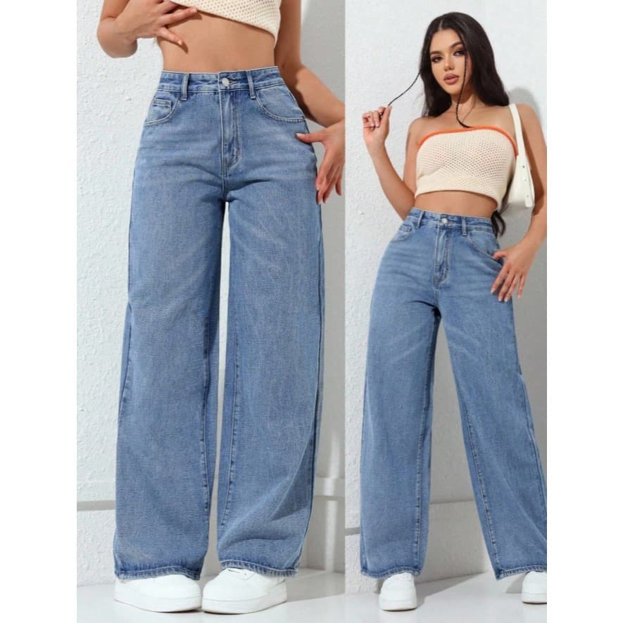 Calça Jeans Wide Leg Feminina Casual