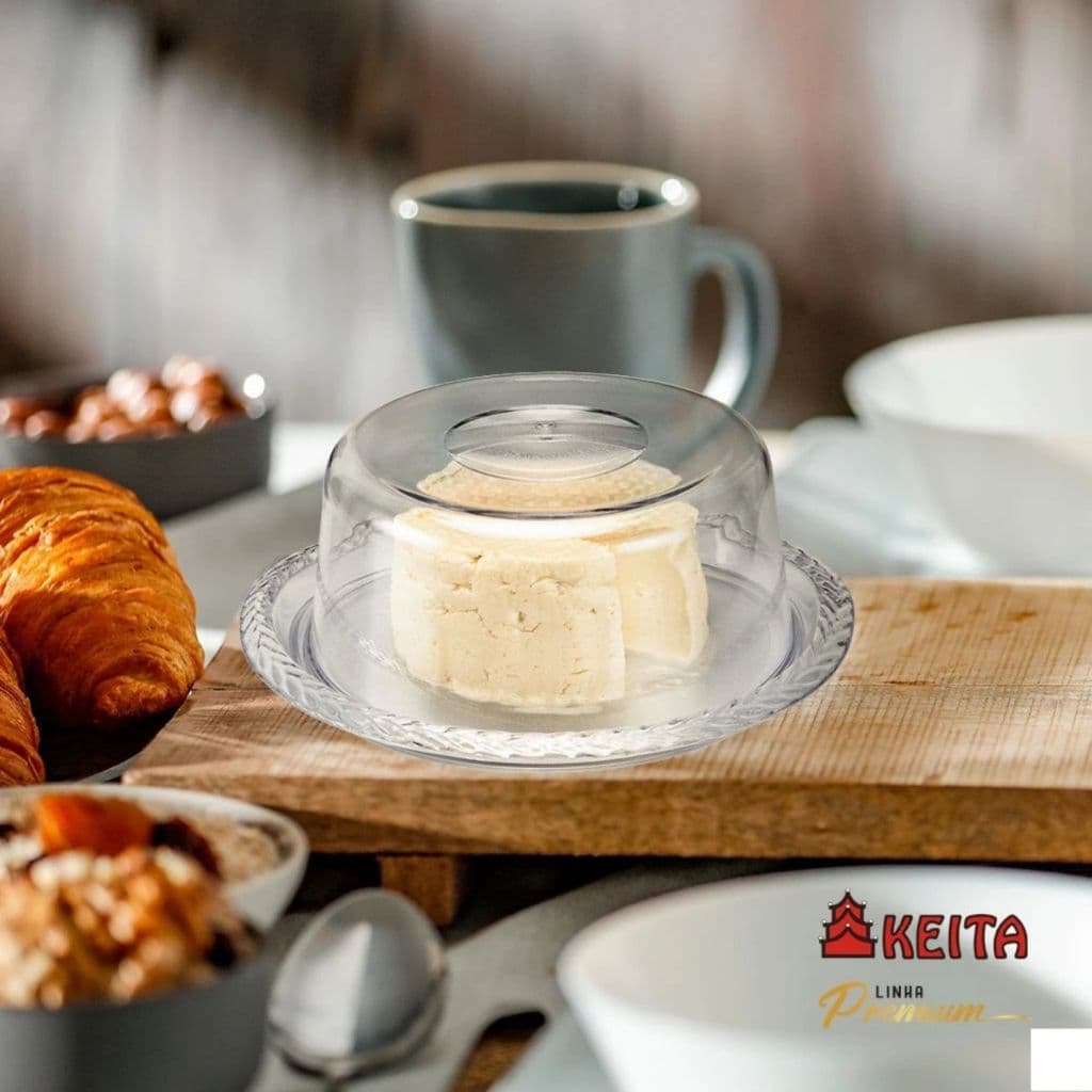 Porta Queijo Acrílico Com Tampa Trançada Premium Café da Manhã Queijeira Elegante