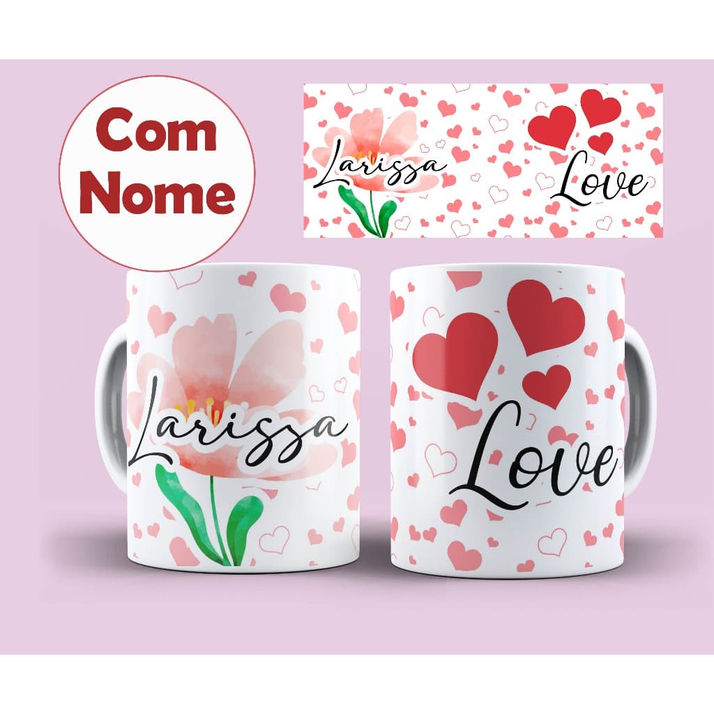 caneca personalizada love vintage com nome lindo presente 325ml alto brilho cerâmica
