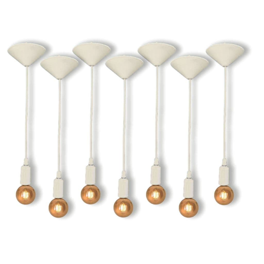 Kit 7 Fio Pendente Lustre Luminária de Teto Retrô Soquete Liso E27 Cabo PP 1mt Branco