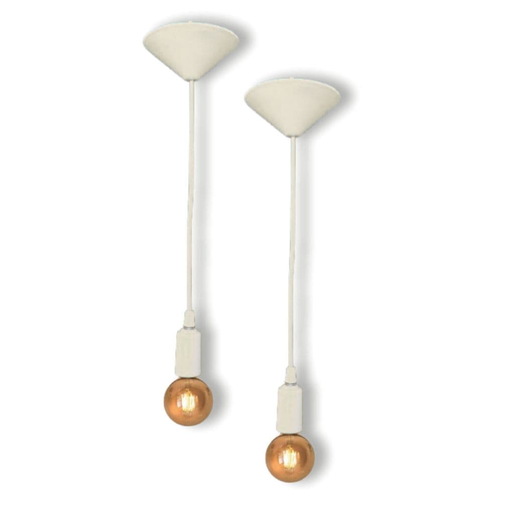 Kit 2 Fio Pendente Lustre Luminária de Teto Retrô Soquete Liso E27 Cabo PP 1mt Branco