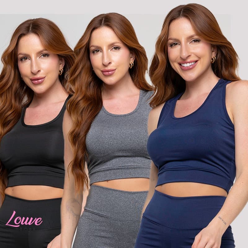 Kit 3 Top Cropped Fitness Nadador Academia Fitness Feminino