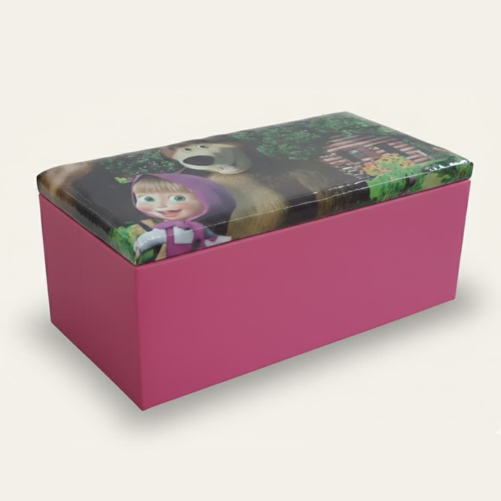 Baú Puff Organizador Infantil Masha e o Urso Guarda Brinquedos Decoração Assento