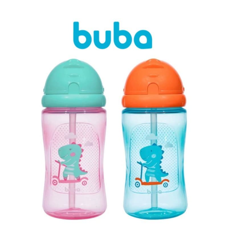 Copo Infantil Garrafinha Dino Patinete e Canudo 340 ml Buba