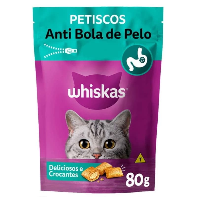 TEMPTATIONS Petiscos para Gatos Adultos WHISKAS® Anti Bola de Pelo 80GR