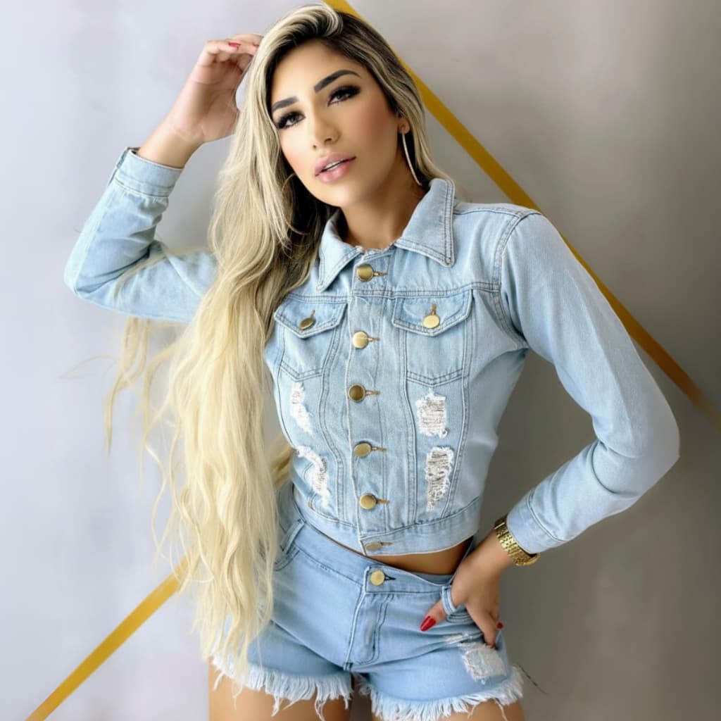 Jaqueta Feminina Jeans Clara Detonada,Estilo Livre