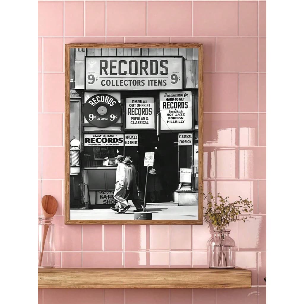 Quadros decorativos loja de discos vintage preto e branco (1 peça)
