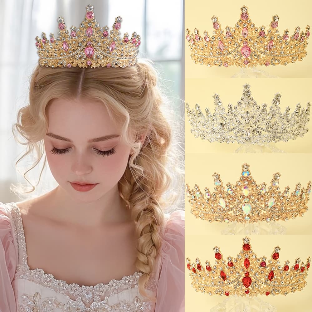 Tiara Coroa de Princesa Noiva com Cristais Strass – Casamento, Festa, Debutante, Formatura, Aniversário Luxo Barroca