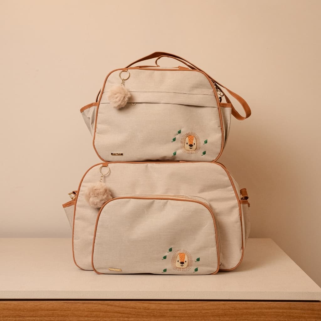 Kit Bolsas Maternidade Baby Garden Bege Caramelo com Frasqueira e Trocador Impermeável