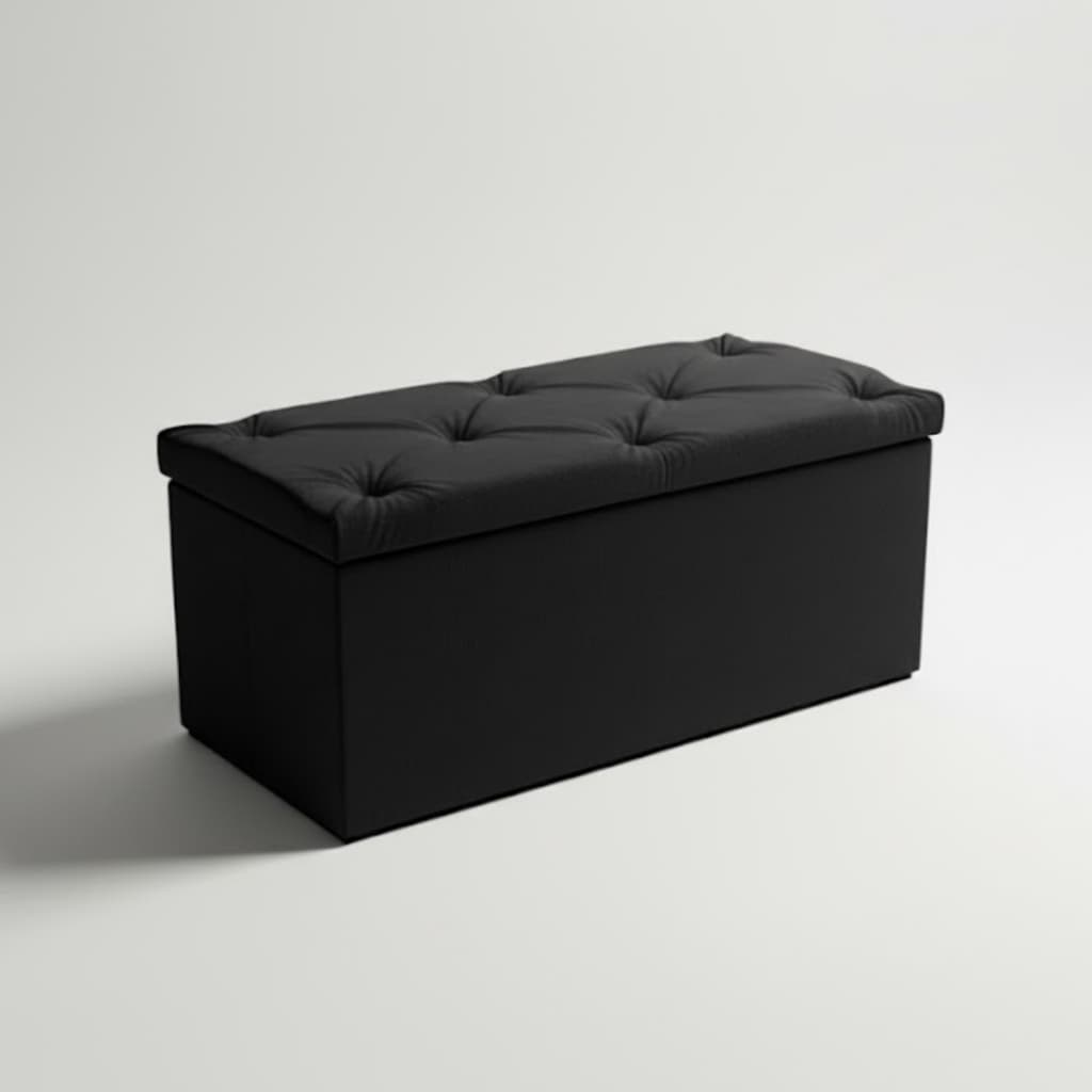Puff Baú Organizador Sued Capitonê Preto 90x40x48 Assento Quarto Sala Sem Pé