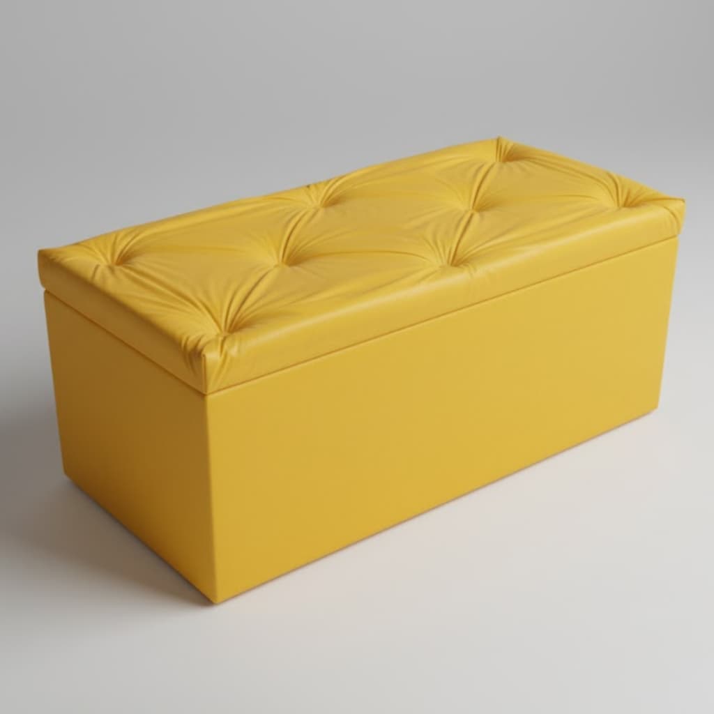 Puff Baú Organizador Corino Amarelo 90x40x48 Assento Quarto Sala