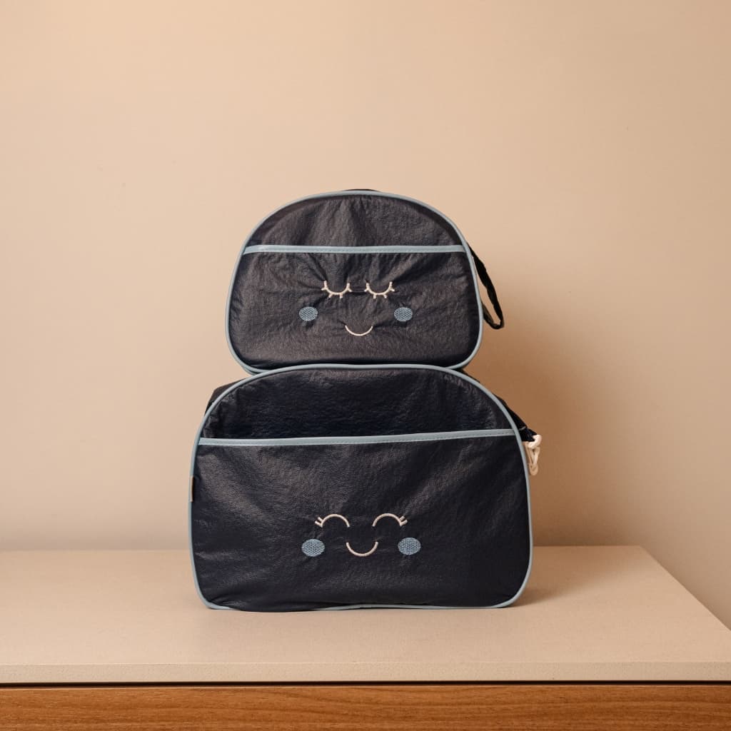 Kit Bolsas Saída Maternidade Smile Menino Azul Marinho Couro Sintético Impermeável com Frasqueira