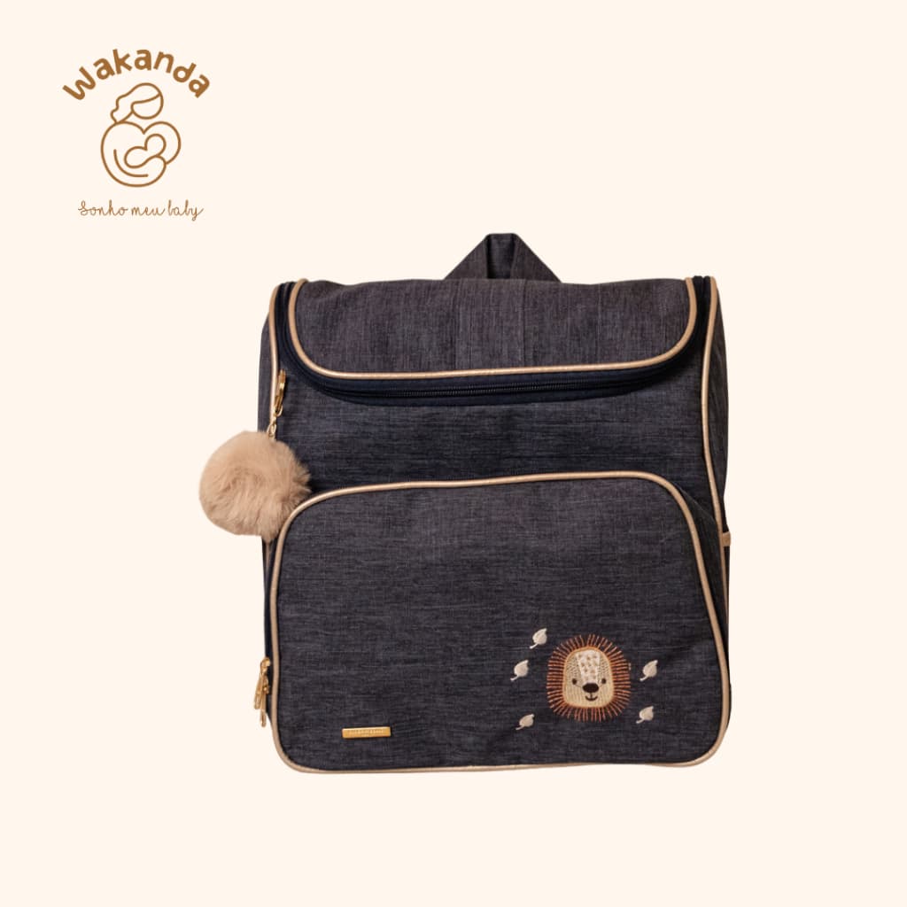 Mochila Maternidade Garden Azul Marinho Impermeável Divisórias com Forro Unisex