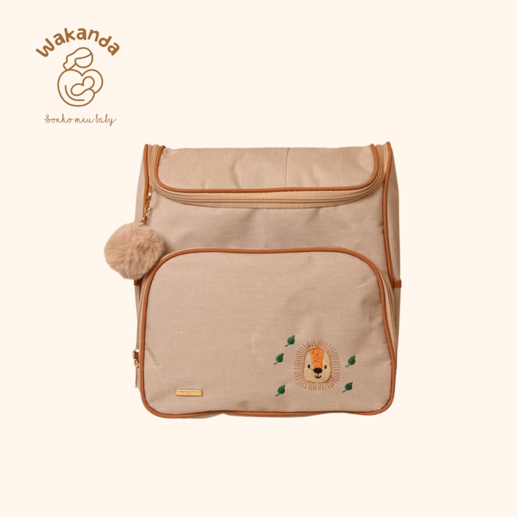 Mochila Maternidade Feminina Bege com Caramelo Baby Garden com Forro Impermeável Elegante
