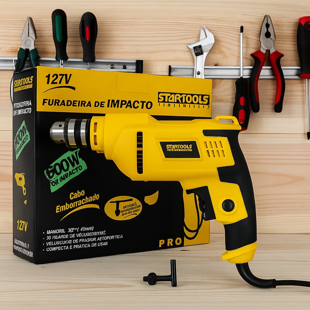 Furadeira Impacto Potente Compacta Alta Performance 127V Amarela Ferramenta