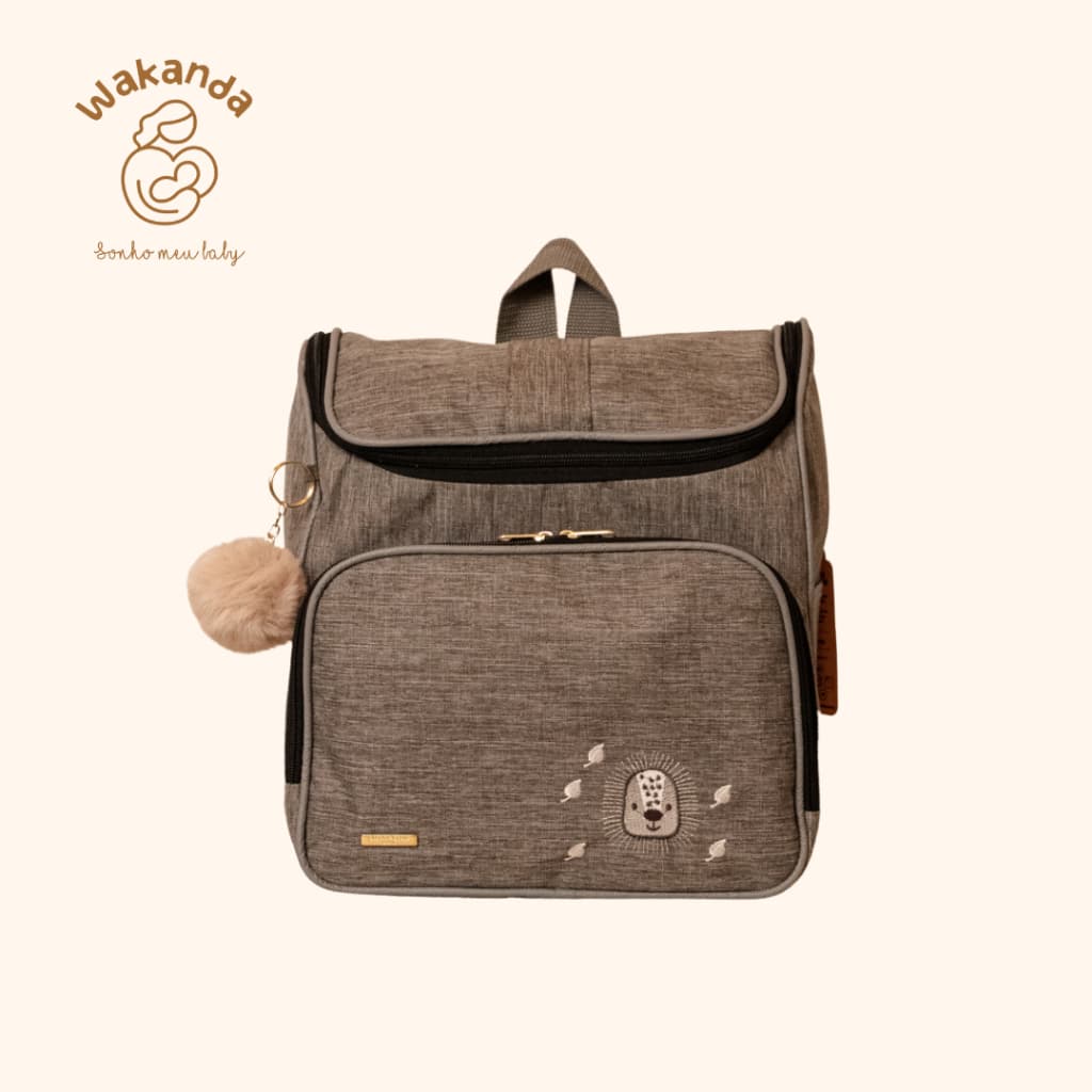 Mochila Saída Maternidade Baby Garden Cinza Unissex com Forro Impermeável e Bolso Externo
