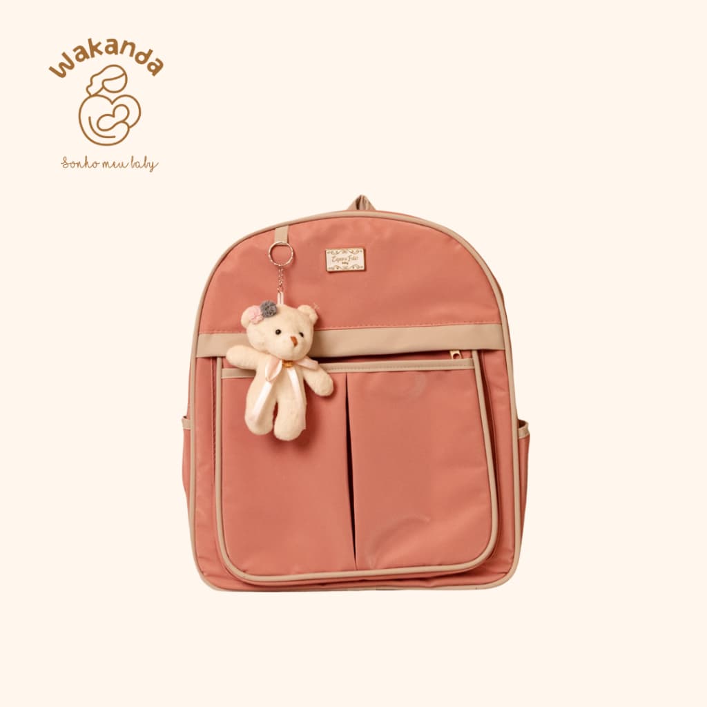Mochila Saída Maternidade Baby Hope Rosê Menina Impermeável Divisórias com Forro Interno