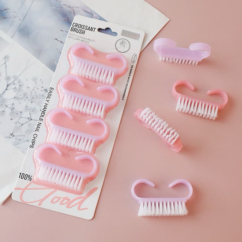 Kit com 2 e 4 unidades Mini Escovinhas Para Limpeza De Unhas Manicure (Rosa)