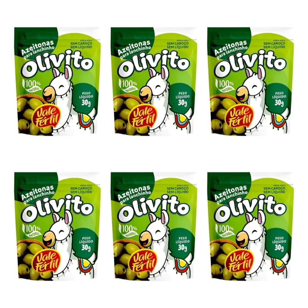 Kit 06 Snack De Azeitona S/ Caroço Olivito Vale Fértil Pacote 30g